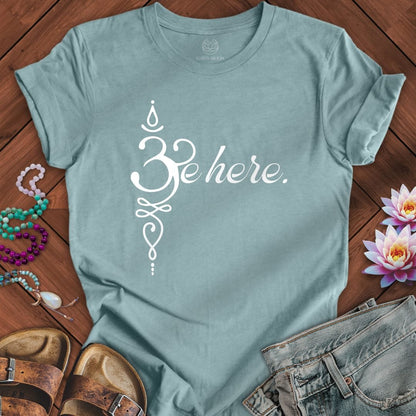 Be Here Om Tee Heather Blue Lagoon