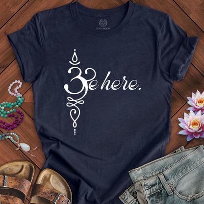 Be Here Om Tee Heather Midnight Navy
