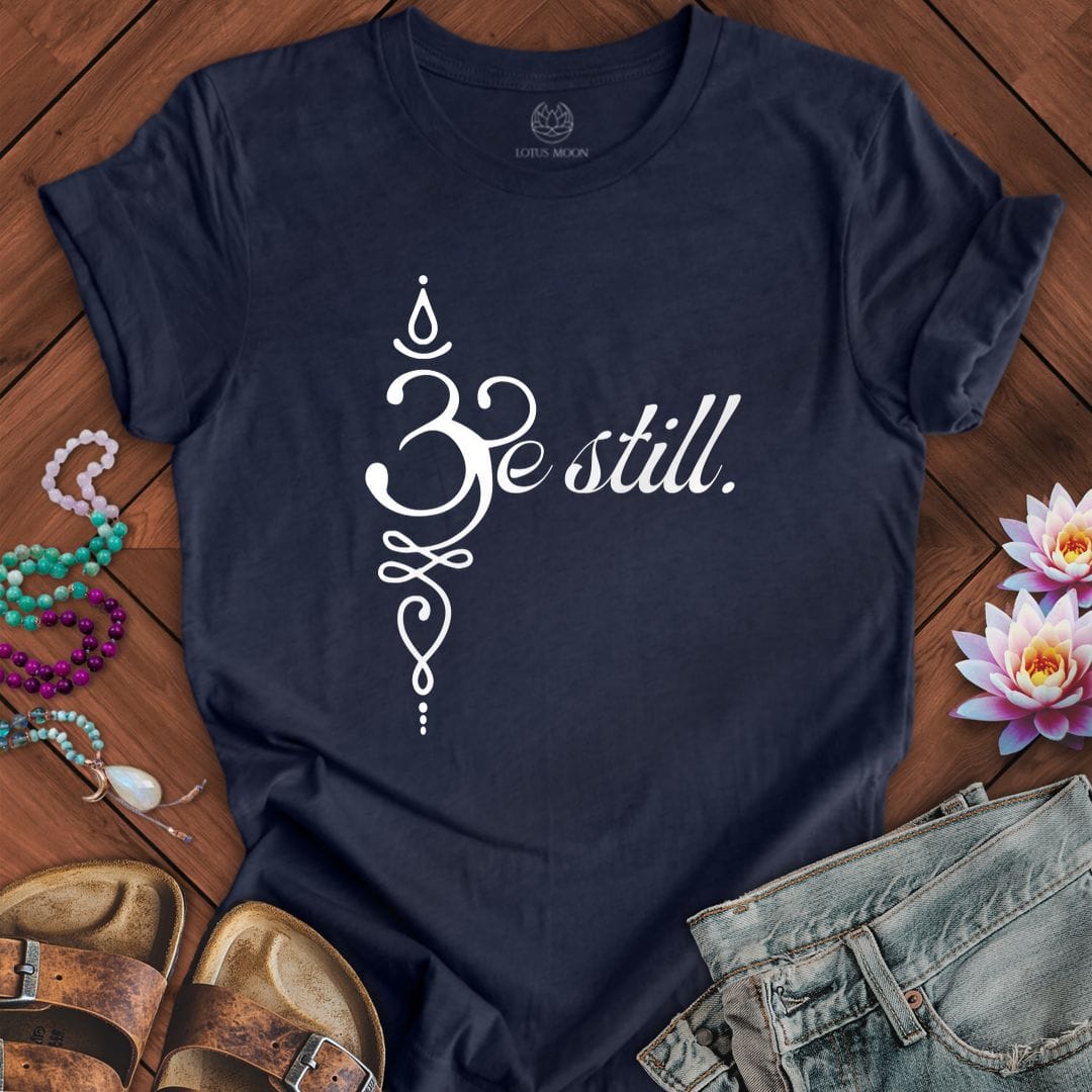 Be Still Om Tee Heather Midnight Navy