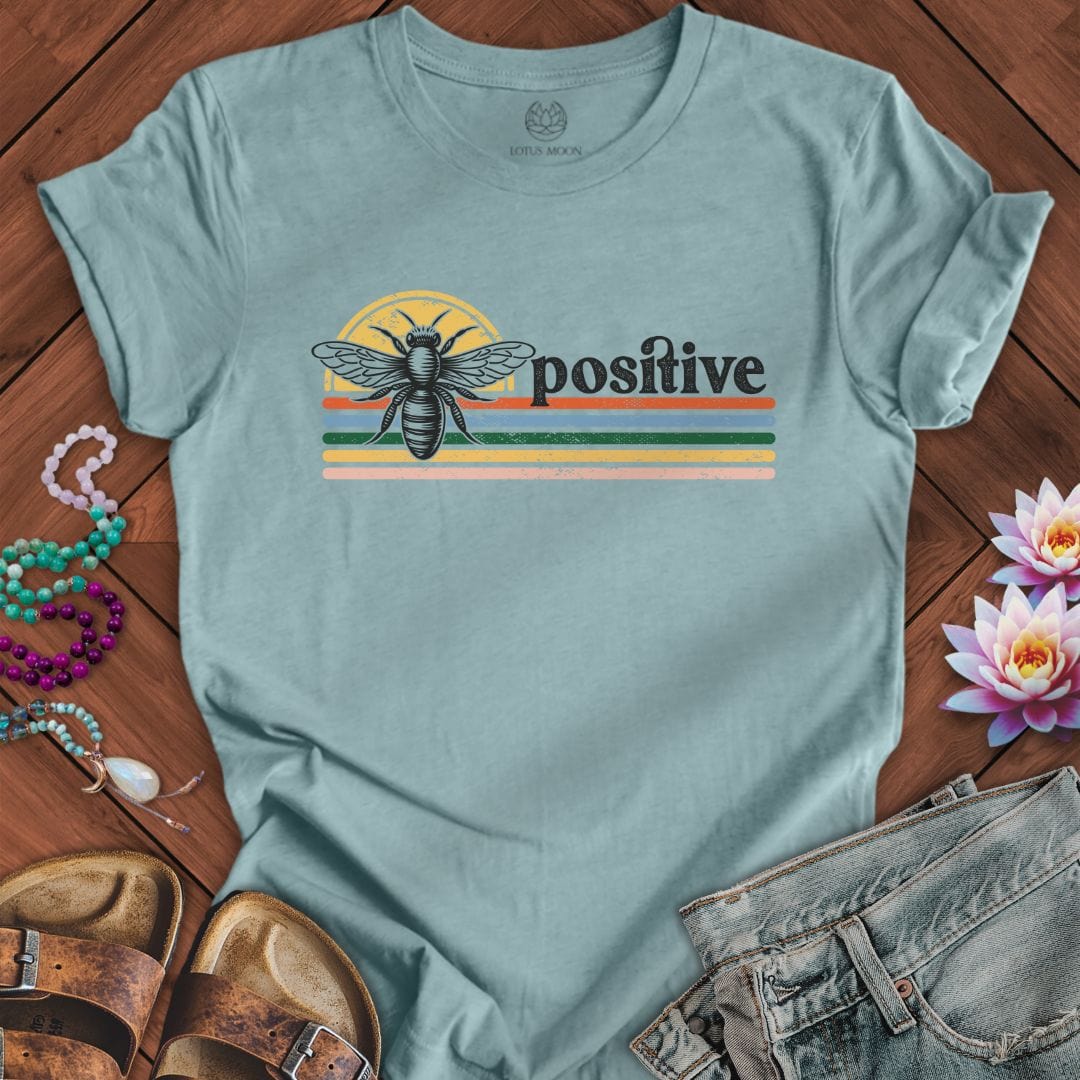 Bee Positive Tee Heather Blue Lagoon