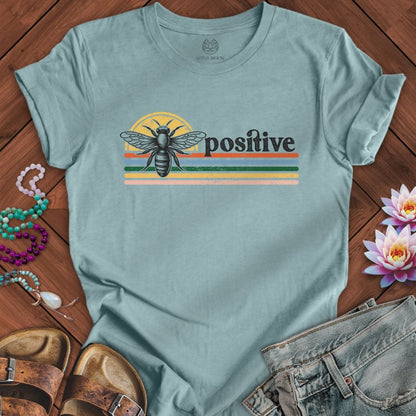 Bee Positive Tee Heather Blue Lagoon