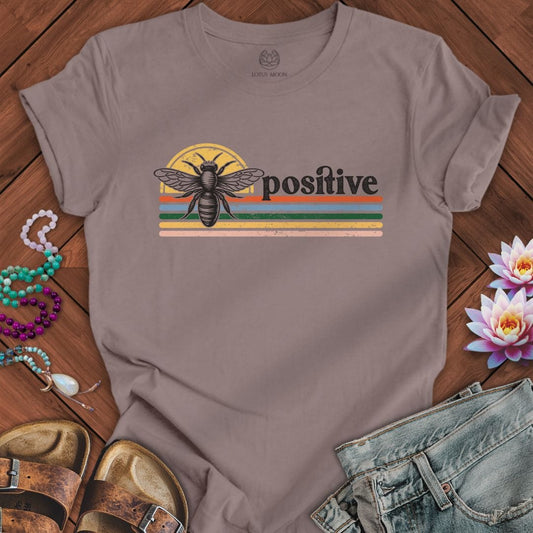 Bee Positive Tee Pebble Brown