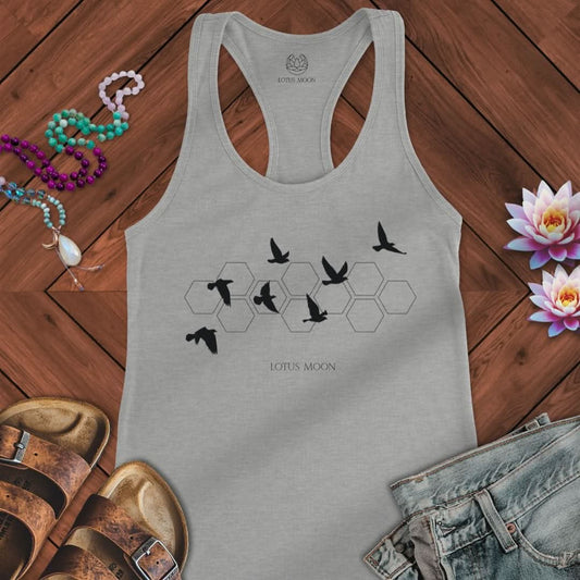 Black Flying Birds Tank Heather Grey