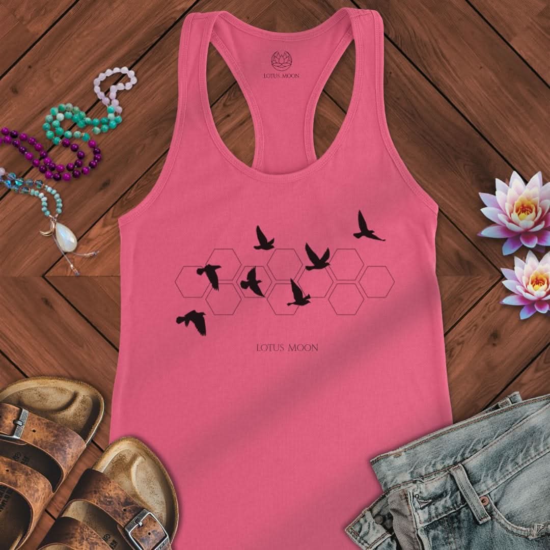 Black Flying Birds Tank Solid Hot Pink