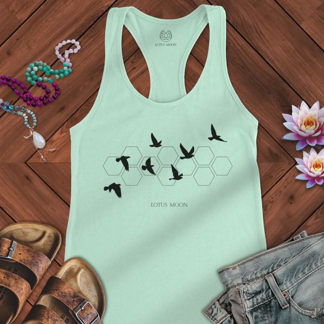 Black Flying Birds Tank Solid Mint