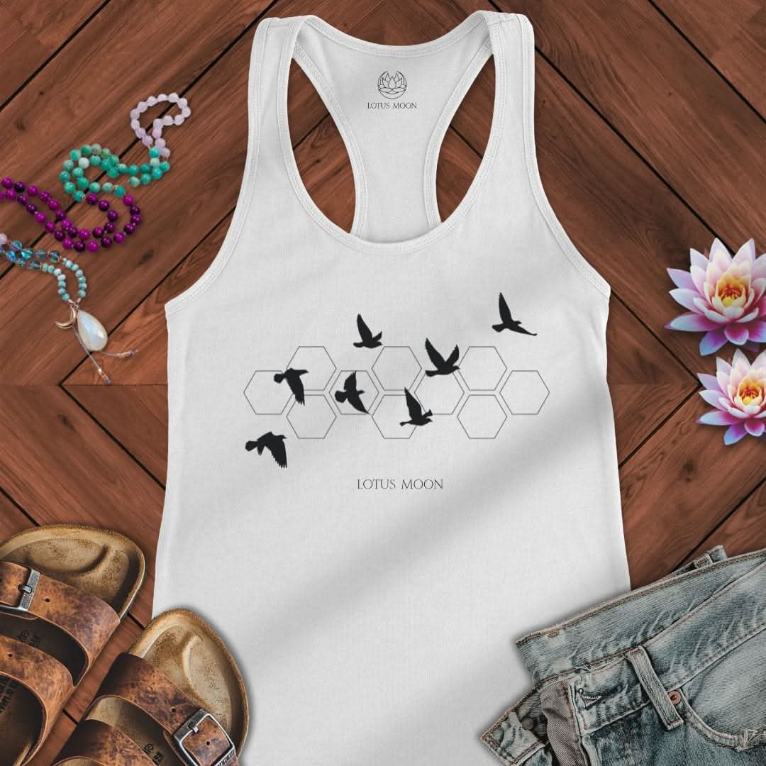 Black Flying Birds Tank Solid White