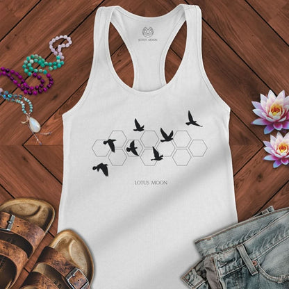 Black Flying Birds Tank Solid White