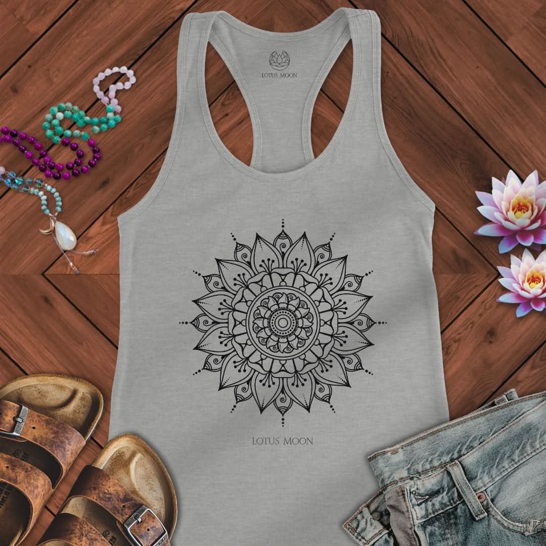Black Mandala Tank Heather Grey