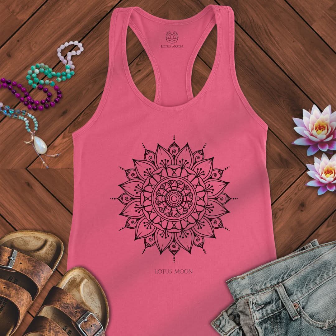 Black Mandala Tank Solid Hot Pink