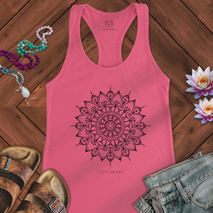 Black Mandala Tank Solid Hot Pink