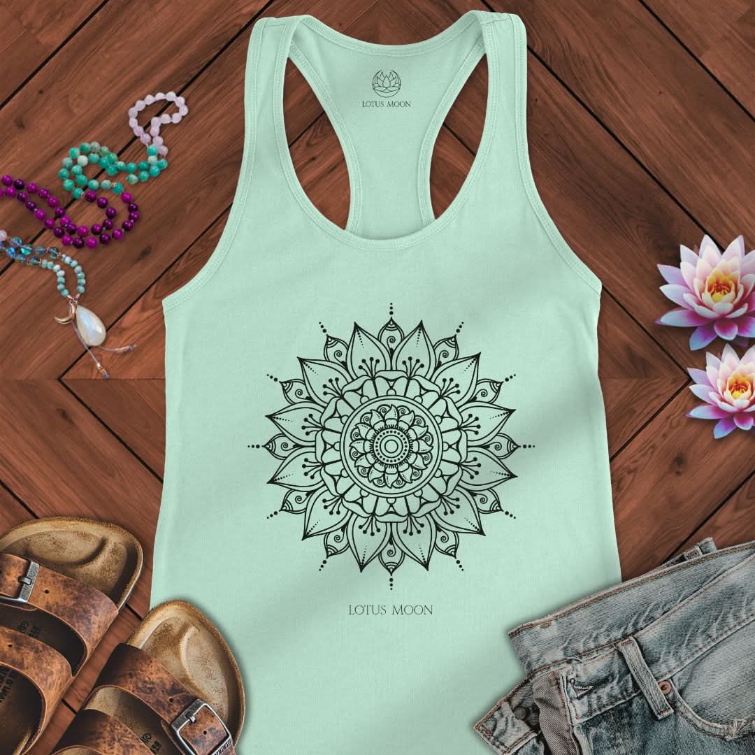Black Mandala Tank Solid Mint