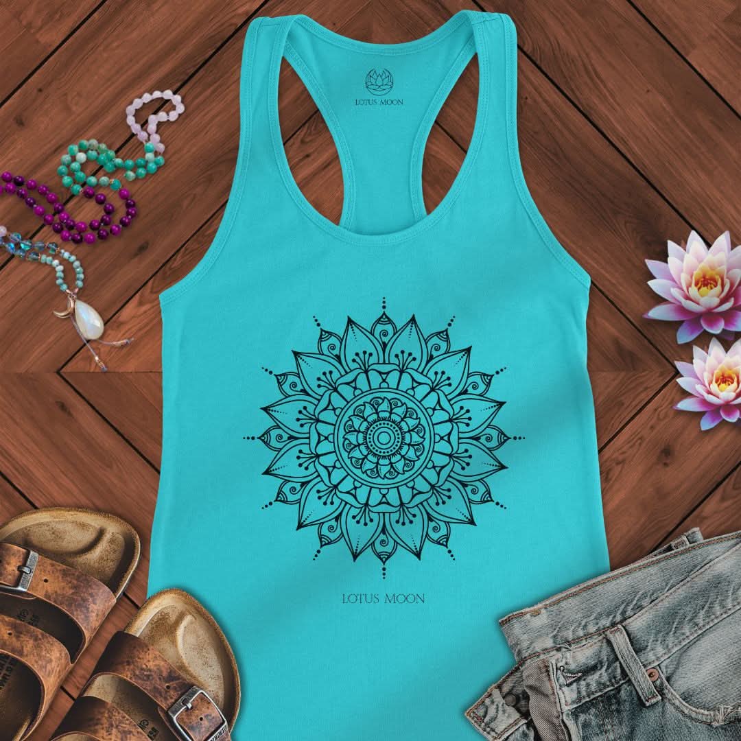 Black Mandala Tank Solid Tahiti Blue