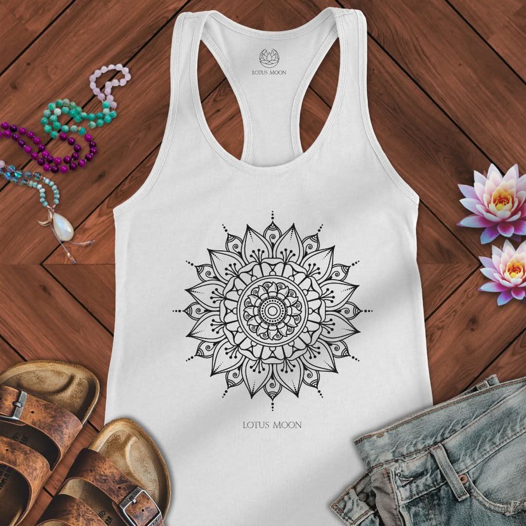 Black Mandala Tank Solid White