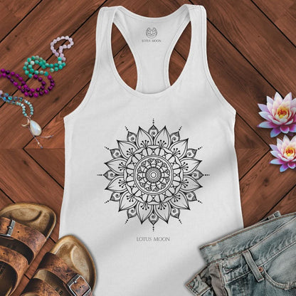Black Mandala Tank Solid White