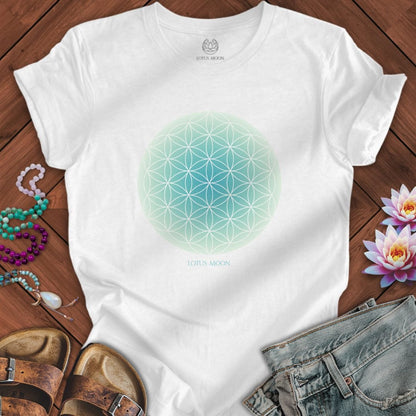 Blue Flower of Life Tee Solid White Blend