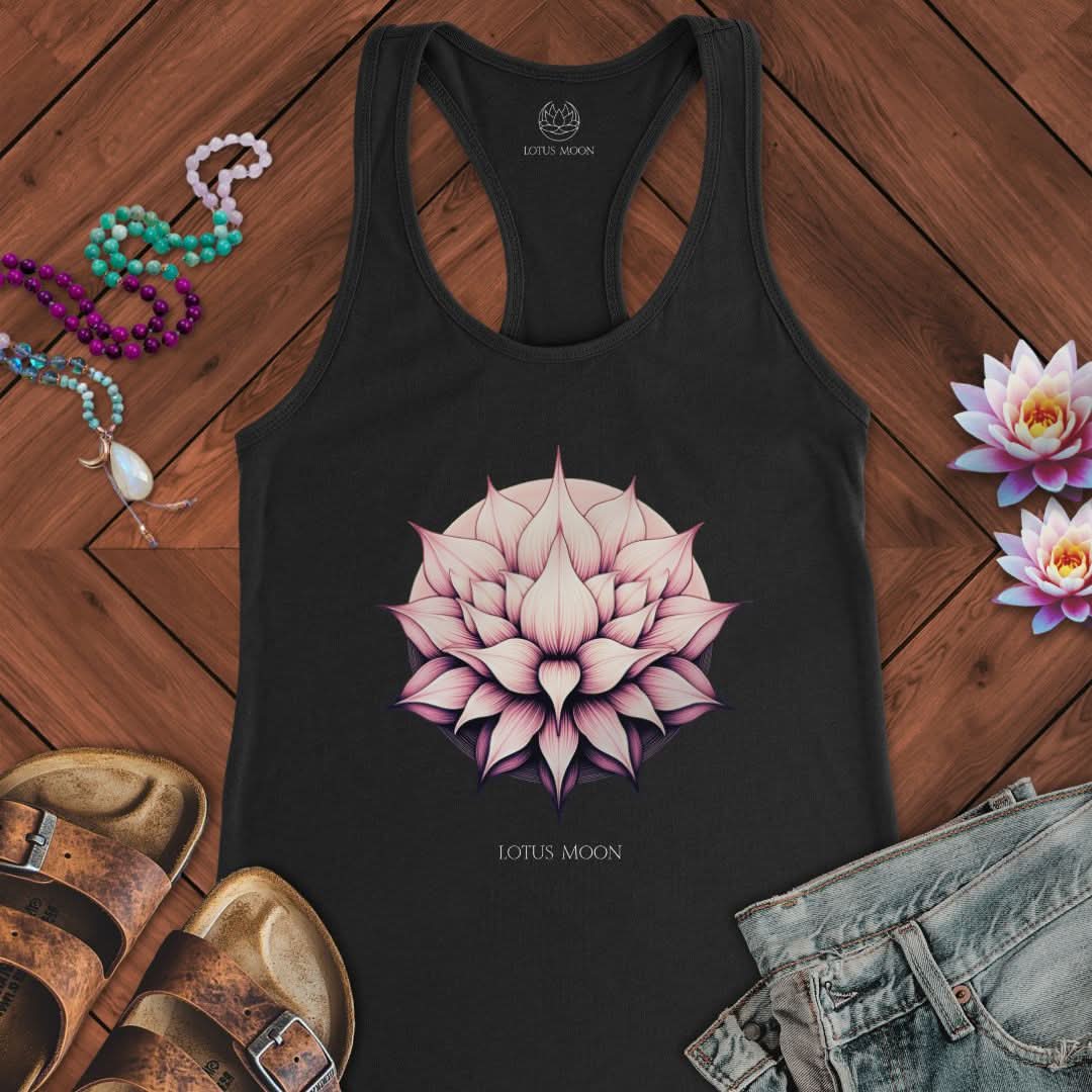 Blushing Lotus Tank Solid Black