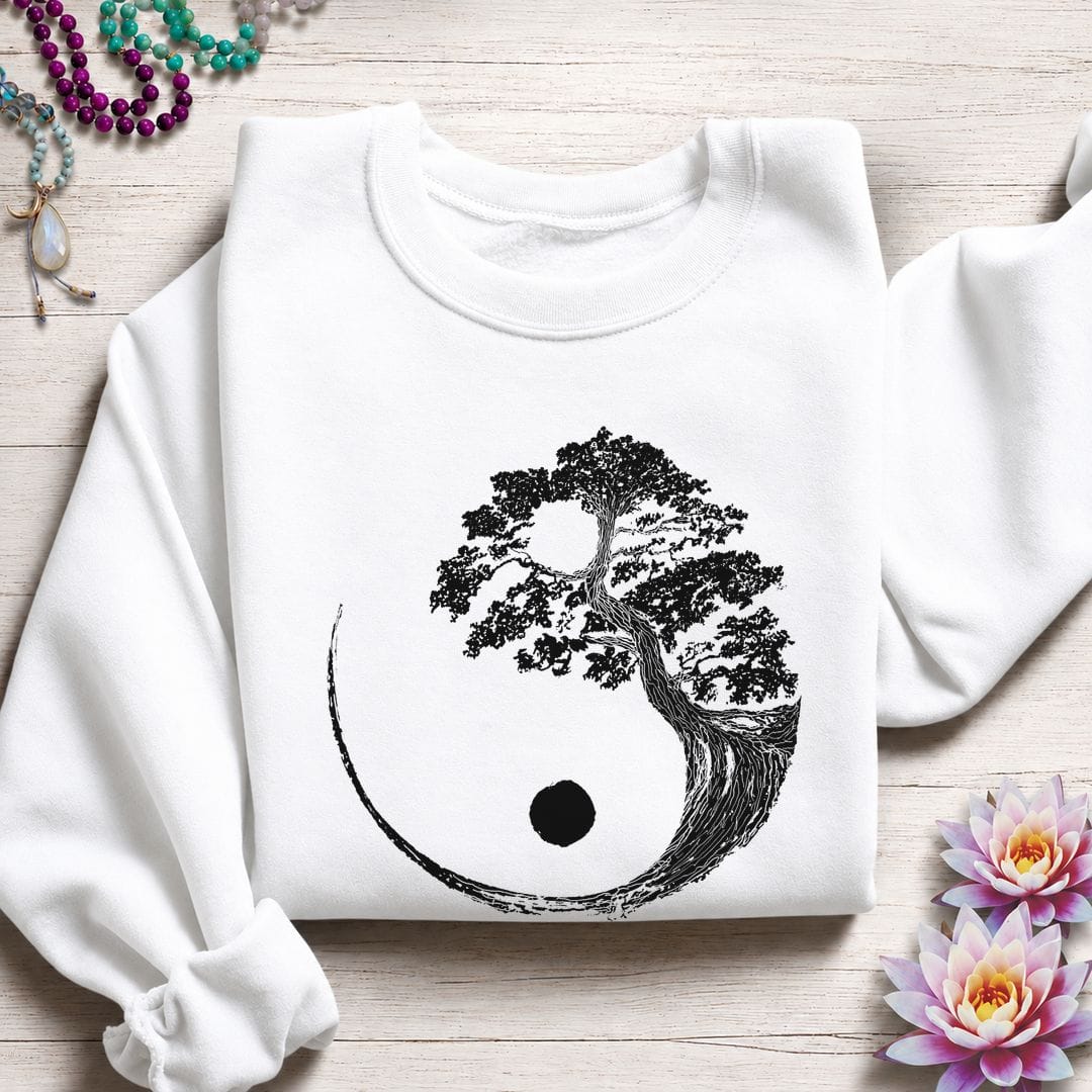 Printify Sweatshirt Bonsai Yin Yang Sweatshirt S / White