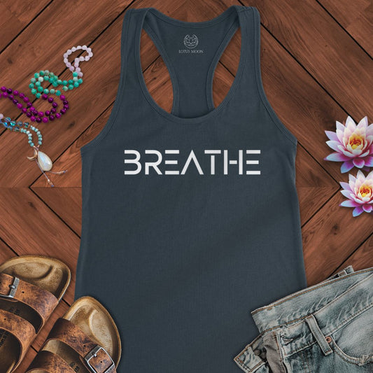 Breathe Text Tank Solid Indigo