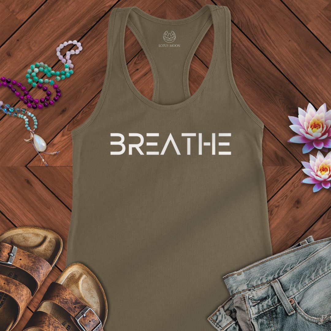 Breathe Text Tank Solid Military Green