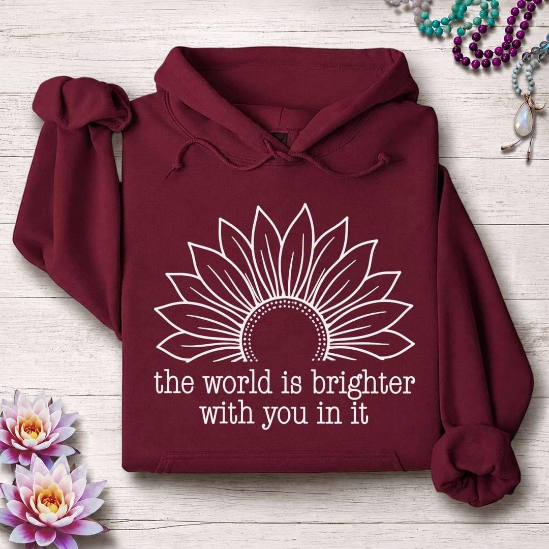 Printify Hoodie Brighter World Sunflower Hoodie Maroon / S