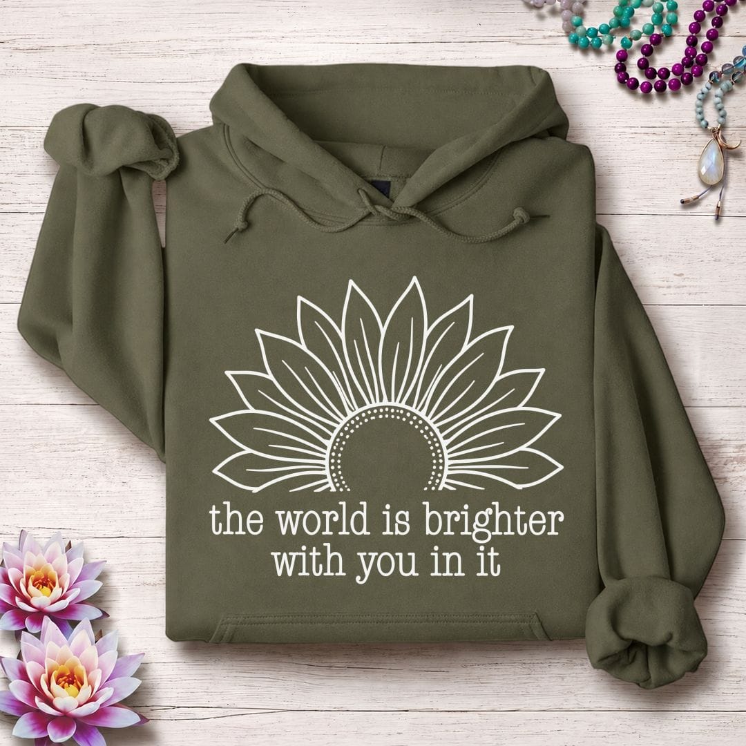 Printify Hoodie Brighter World Sunflower Hoodie Military Green / S