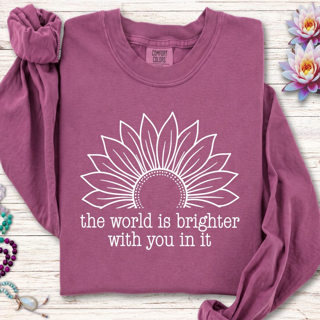 Printify Long-sleeve Brighter World Sunflower Long Sleeve Tee Berry / S