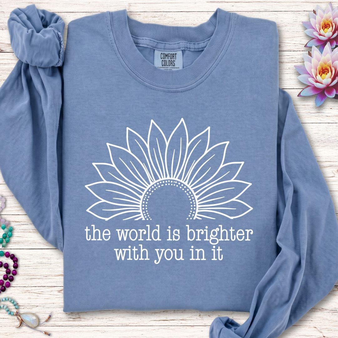 Printify Long-sleeve Brighter World Sunflower Long Sleeve Tee Blue Jean / S