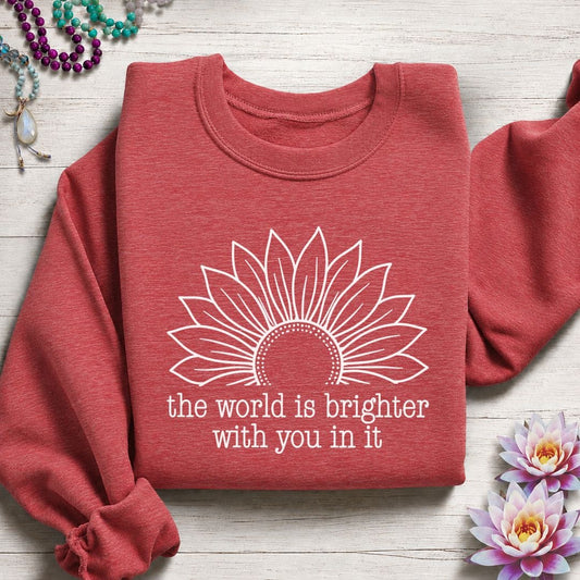 Brighter World Sunflower Sweatshirt Heather Scarlet Red