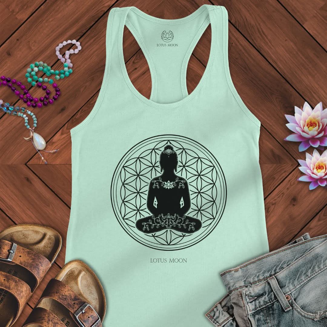 Buddha Flower of Life Tank Solid Mint