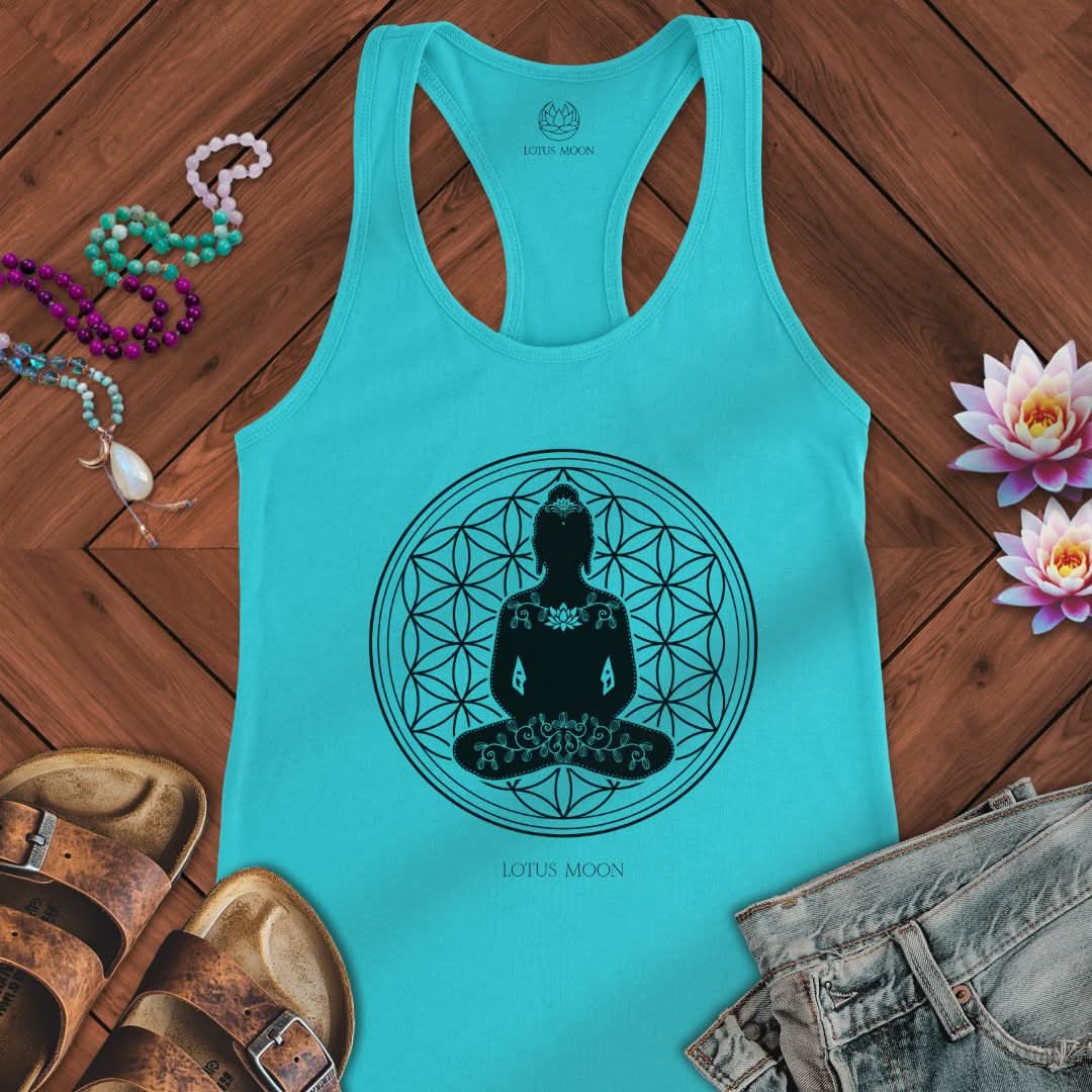 Buddha Flower of Life Tank Solid Tahiti Blue