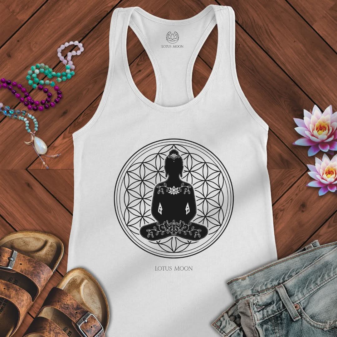 Buddha Flower of Life Tank Solid White