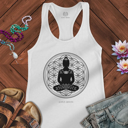 Buddha Flower of Life Tank Solid White