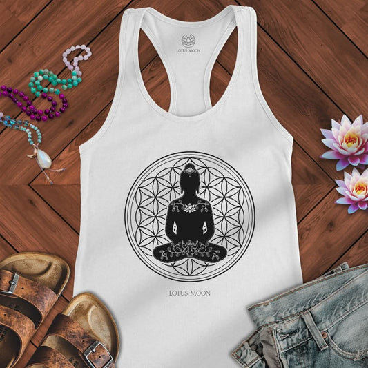 Buddha Flower of Life Tank Solid White