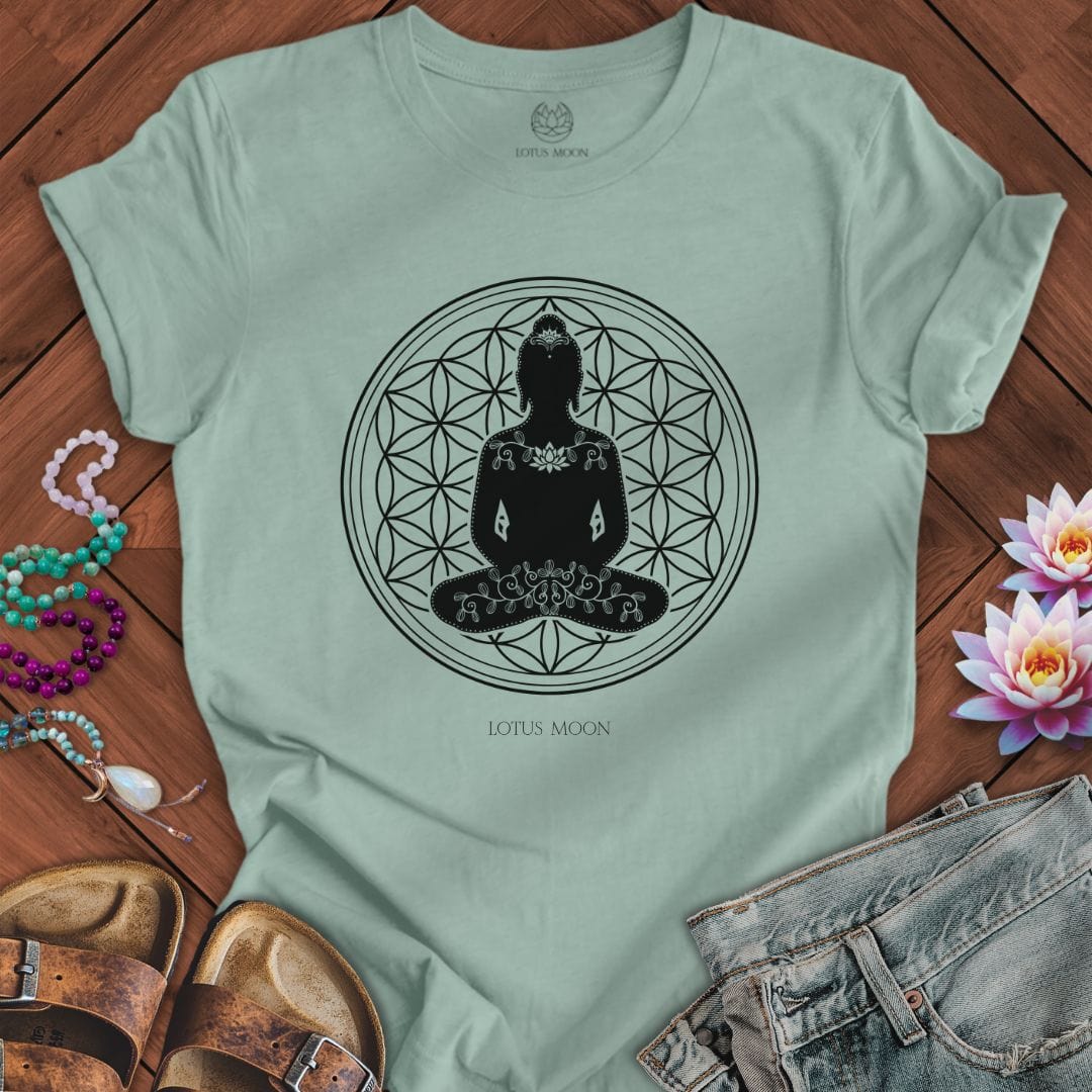 Buddha Flower of Life Tee Dusty Blue