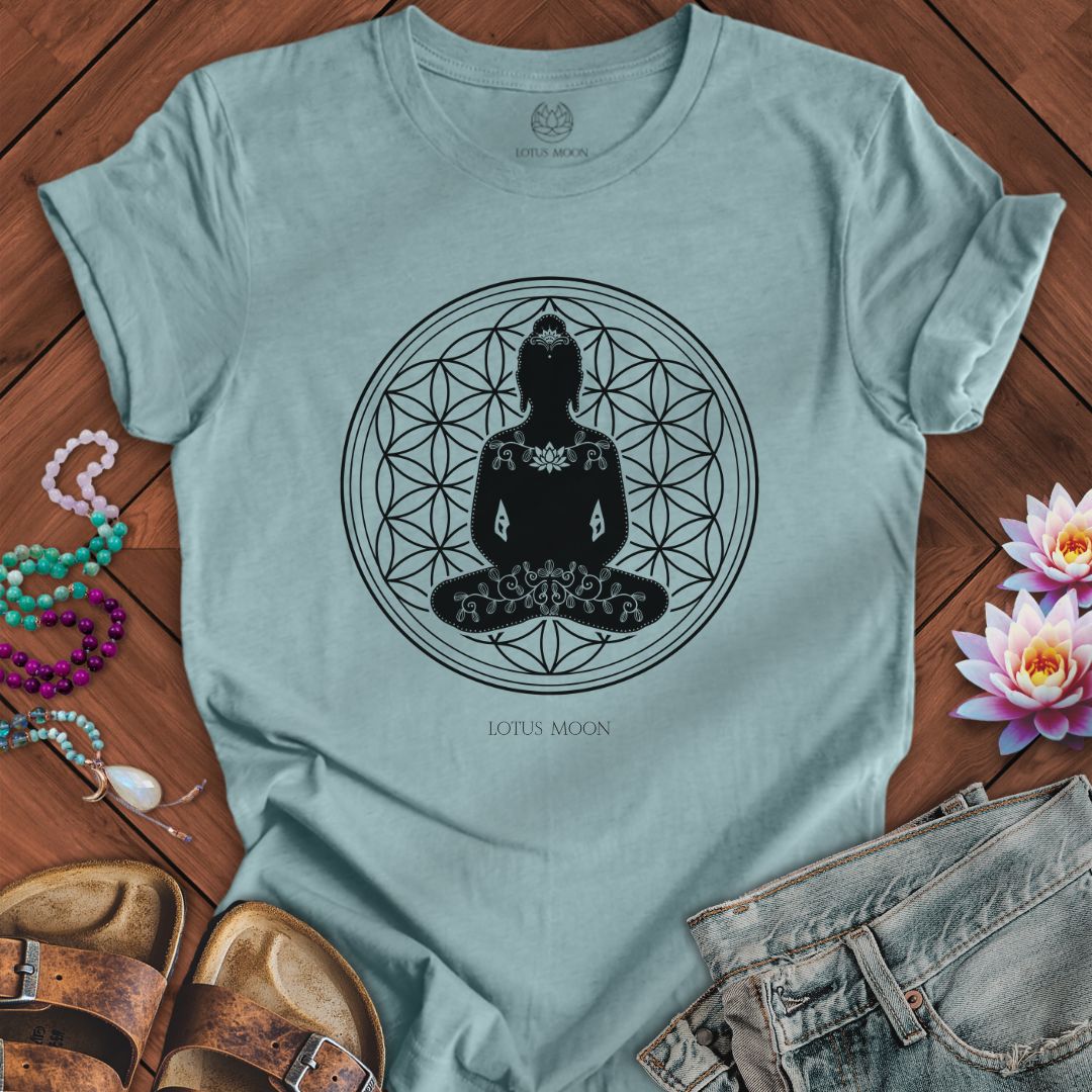 Buddha Flower of Life Tee Heather Blue Lagoon