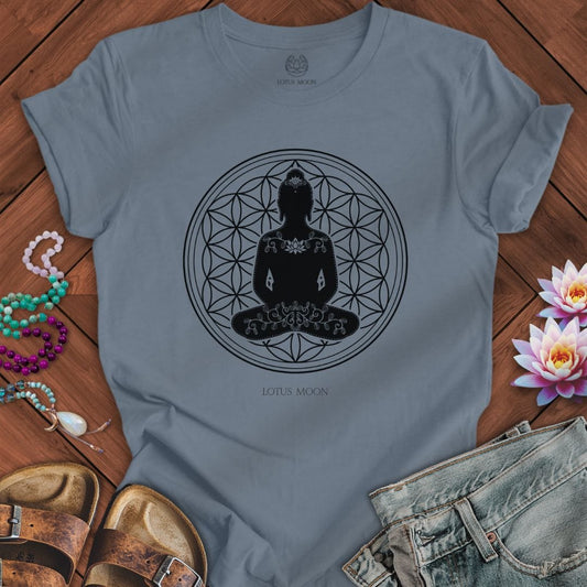 Buddha Flower of Life Tee Steel Blue
