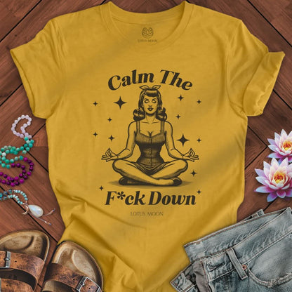 Calm Down Tee Heather Mustard