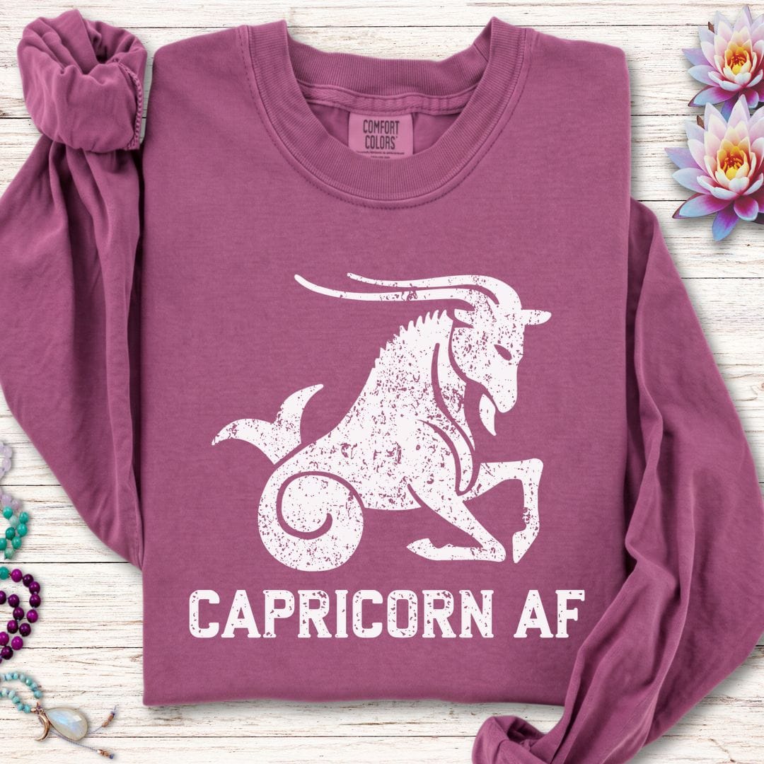 Capricorn AF Long Sleeve Tee Berry