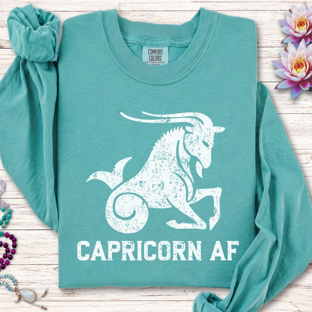 Capricorn AF Long Sleeve Tee Seafoam