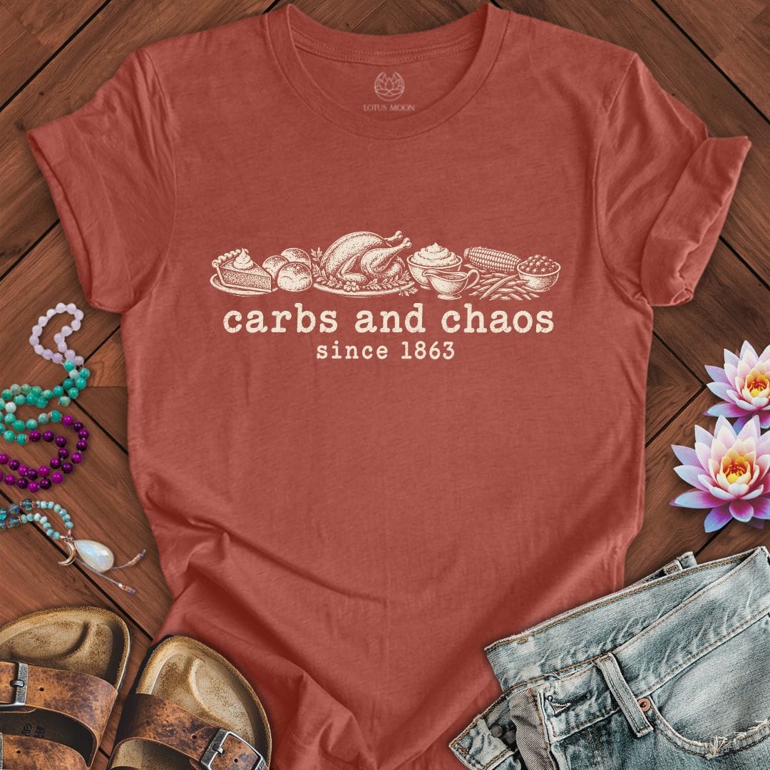 Carbs And Chaos Tee Heather Clay