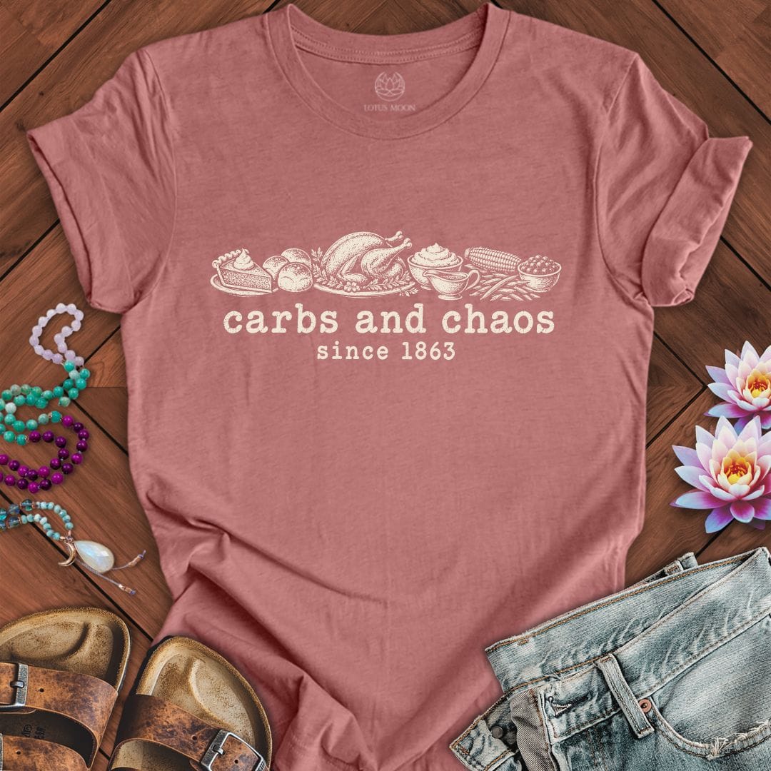 Carbs And Chaos Tee Heather Mauve
