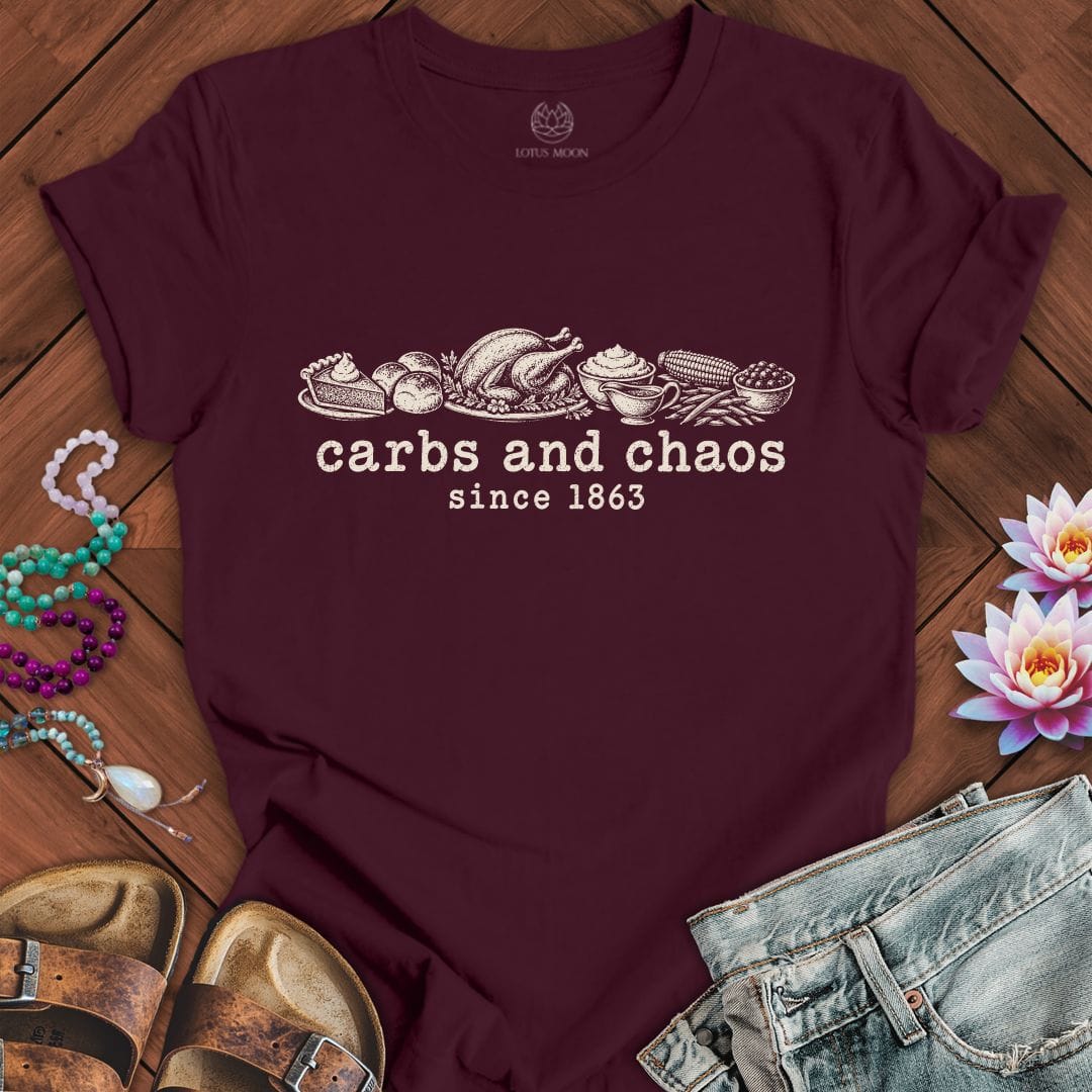 Carbs And Chaos Tee Maroon