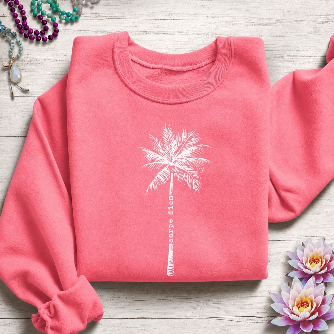 Carpe Diem Palm Sweatshirt Safety Pink