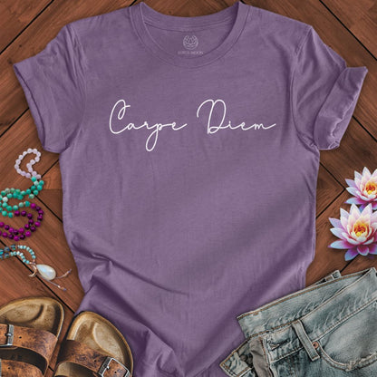 Carpe Diem Script Tee Heather Purple