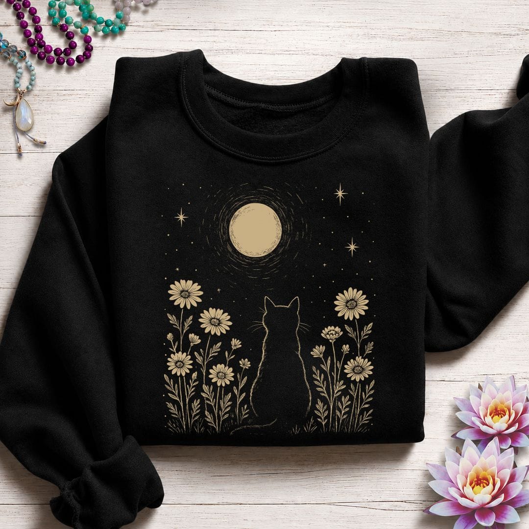 Cat and Moon Sweatshirt Black