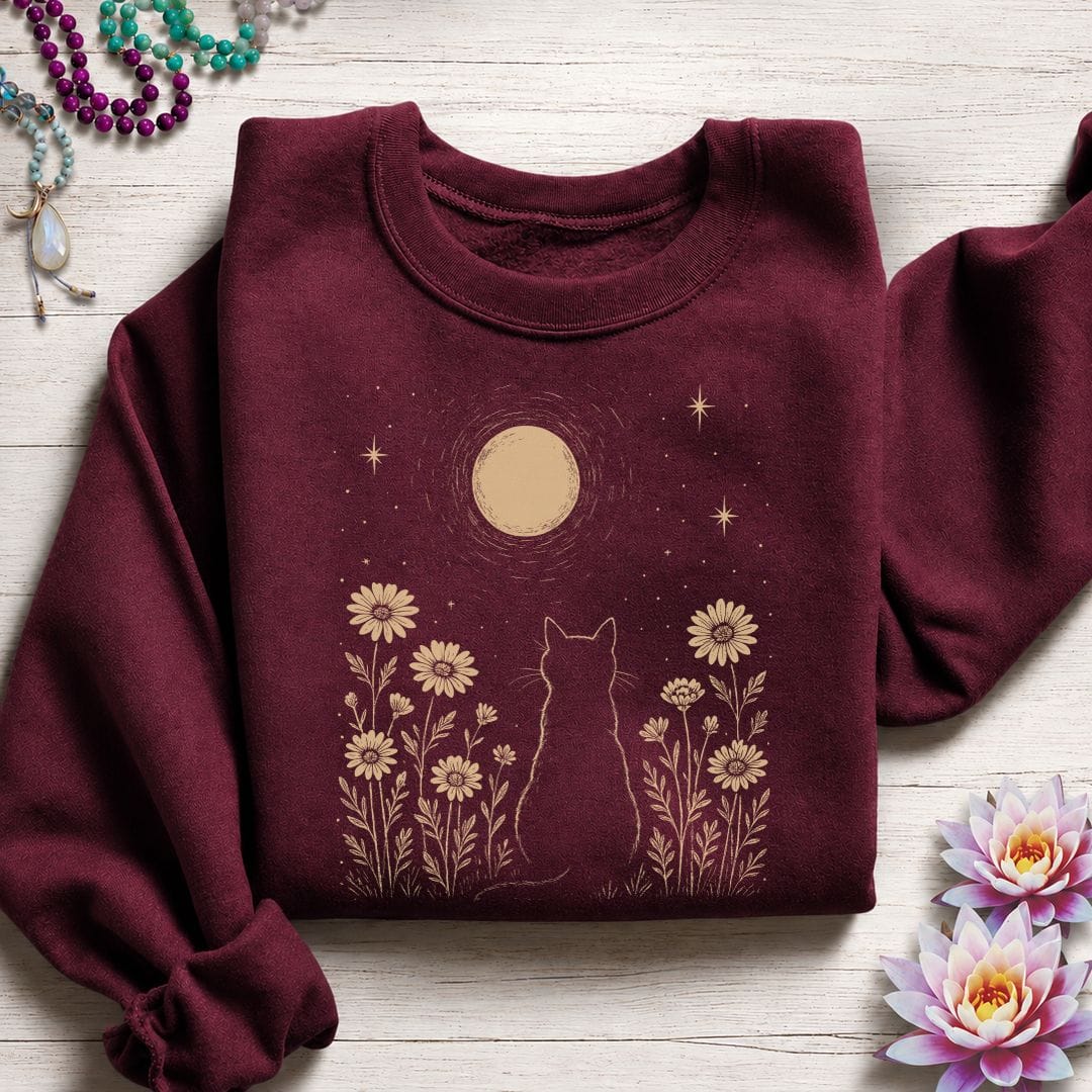 Cat and Moon Sweatshirt Maroon