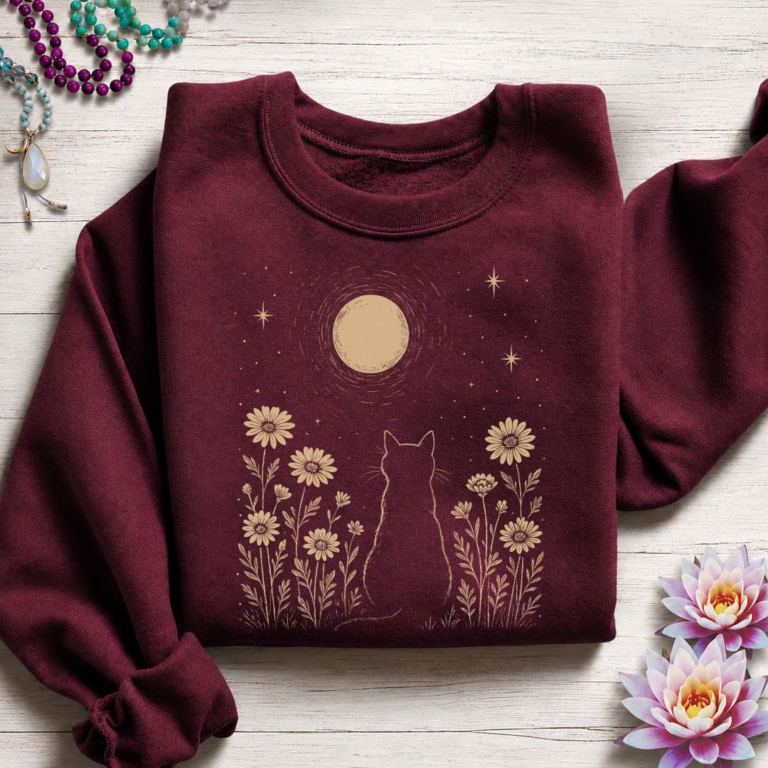 Cat and Moon Sweatshirt Maroon