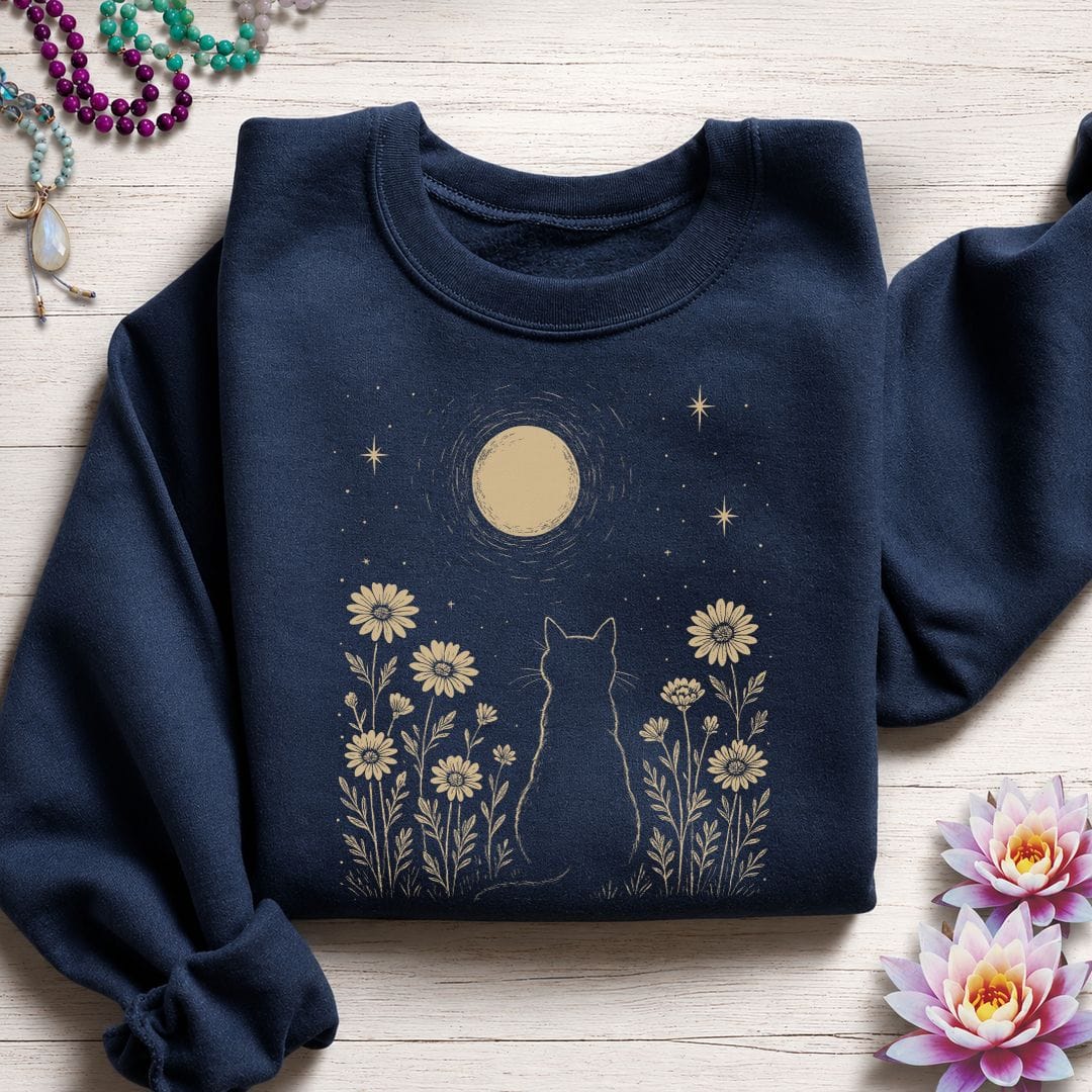 Cat and Moon Sweatshirt Navy