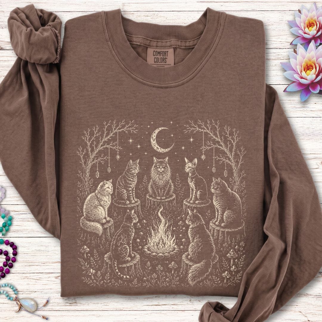 Printify Long-sleeve Cat Coven Long Sleeve Tee Espresso / S