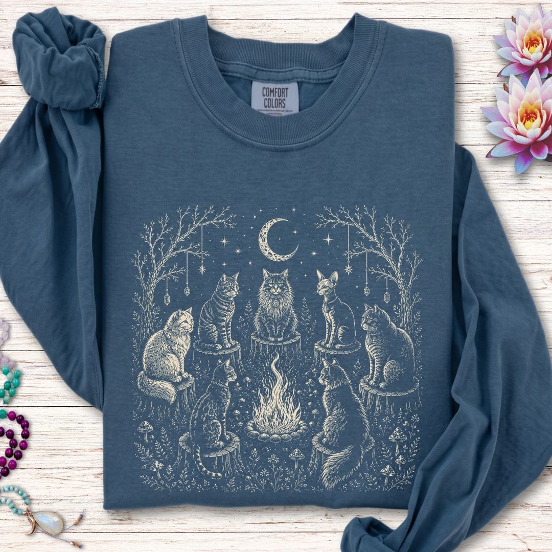 Printify Long-sleeve Cat Coven Long Sleeve Tee Midnight / S